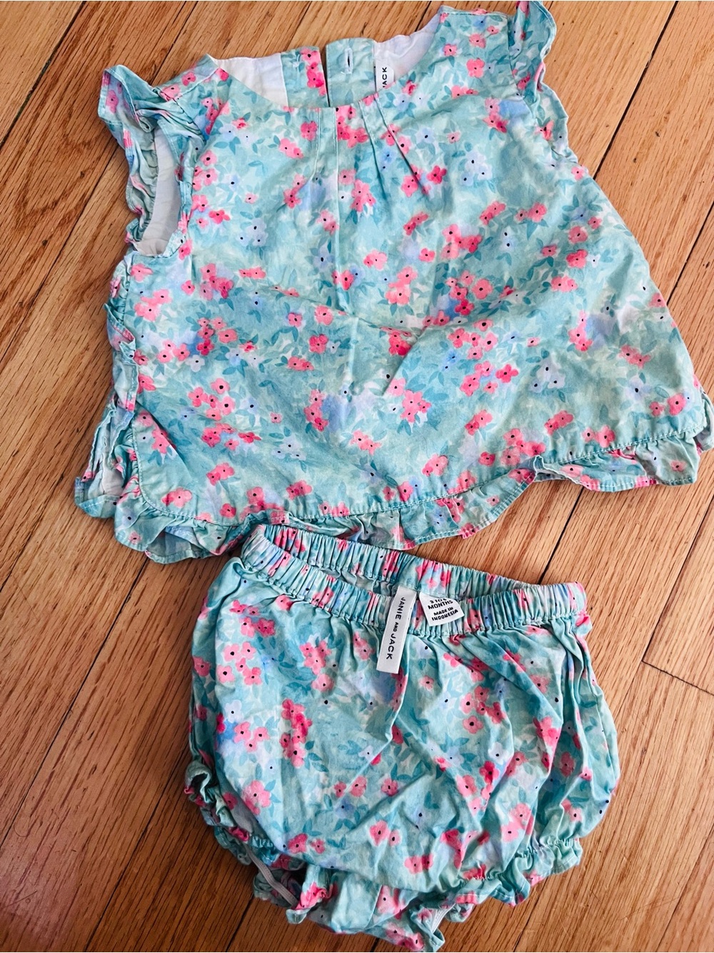 Janie and jack Collection Aqua Floral Top & Bloomers Set